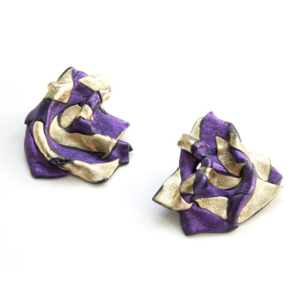 Vintage 80s Metallic Gold and Purple Earrings